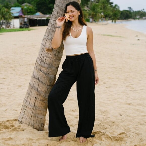 NWT Green Dragon Wide Leg Pants Sz.XL Black Drawstring Pockets High Rise - Picture 3 of 13